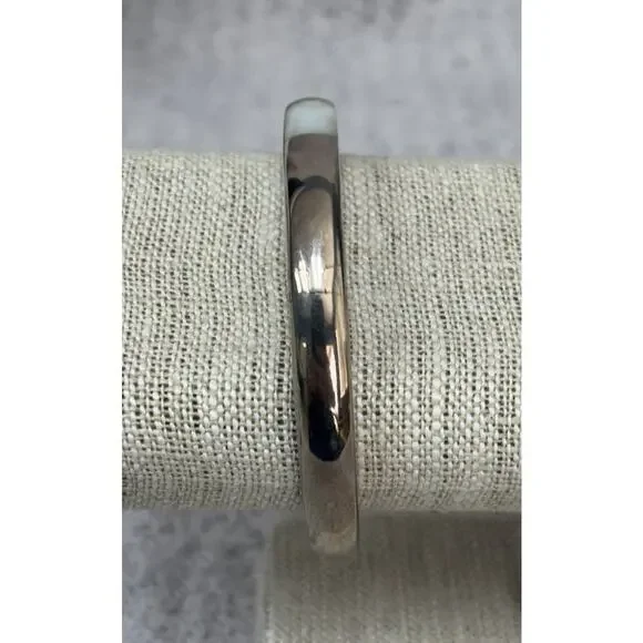 Sterling Silver MOP Onyx Hinged Bangle Bracelet #63715 - Picture 2 of 8